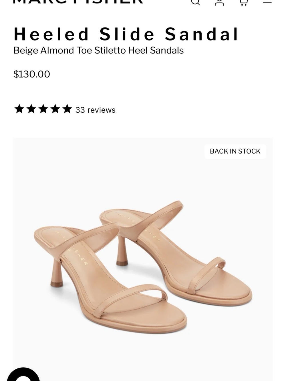Marc Fisher Nude Almond Stiletto Slide Sandals